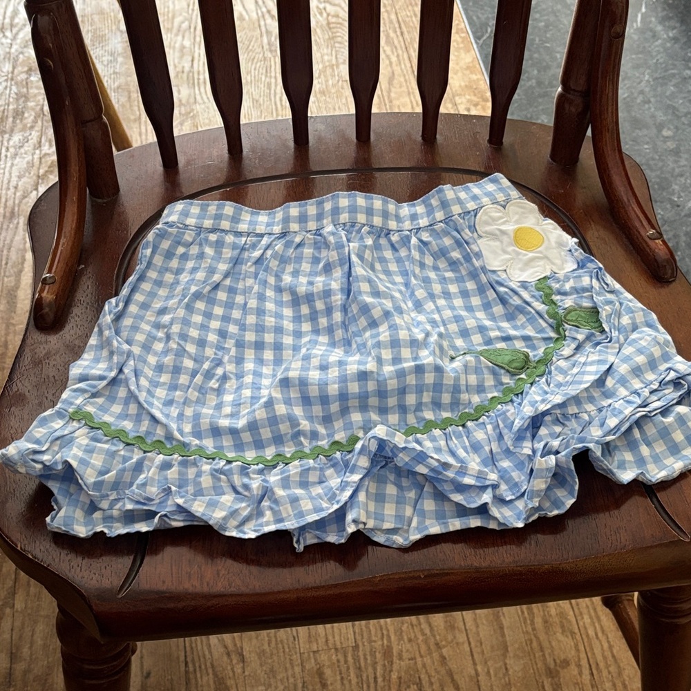 Gymboree Blue Gingham Ruffle Skort with Daisy Patch Size 4T